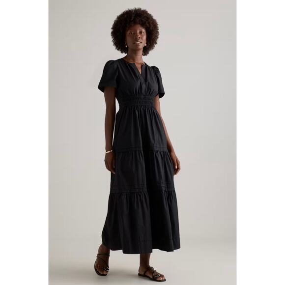 100% Organic Cotton Poplin Tiered Maxi Dress Navy M NWT #30 - Picture 2 of 5